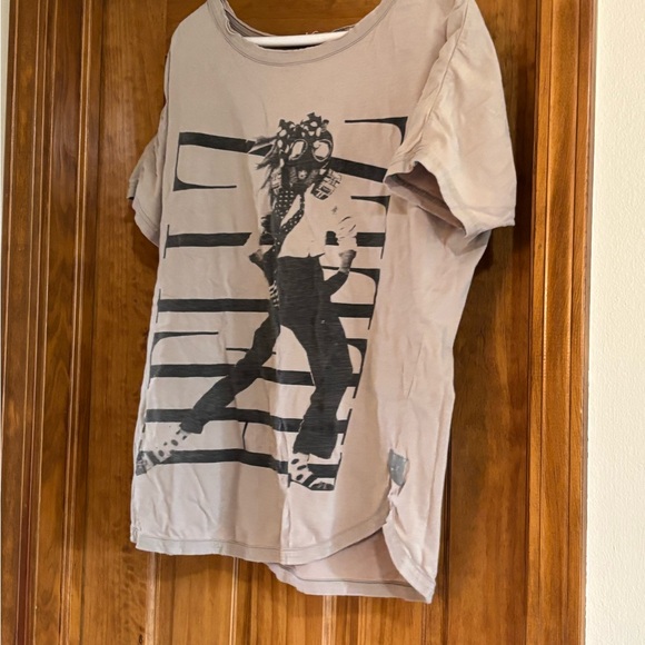 Tan Graphic T-Shirt with Black Design punk Y2K - Picture 12 of 16